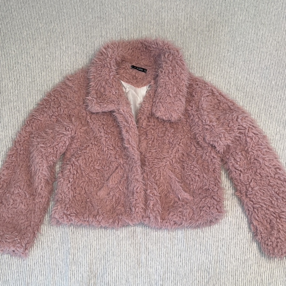 Blush Pink/Lavendar Collar Fuzzy Coat